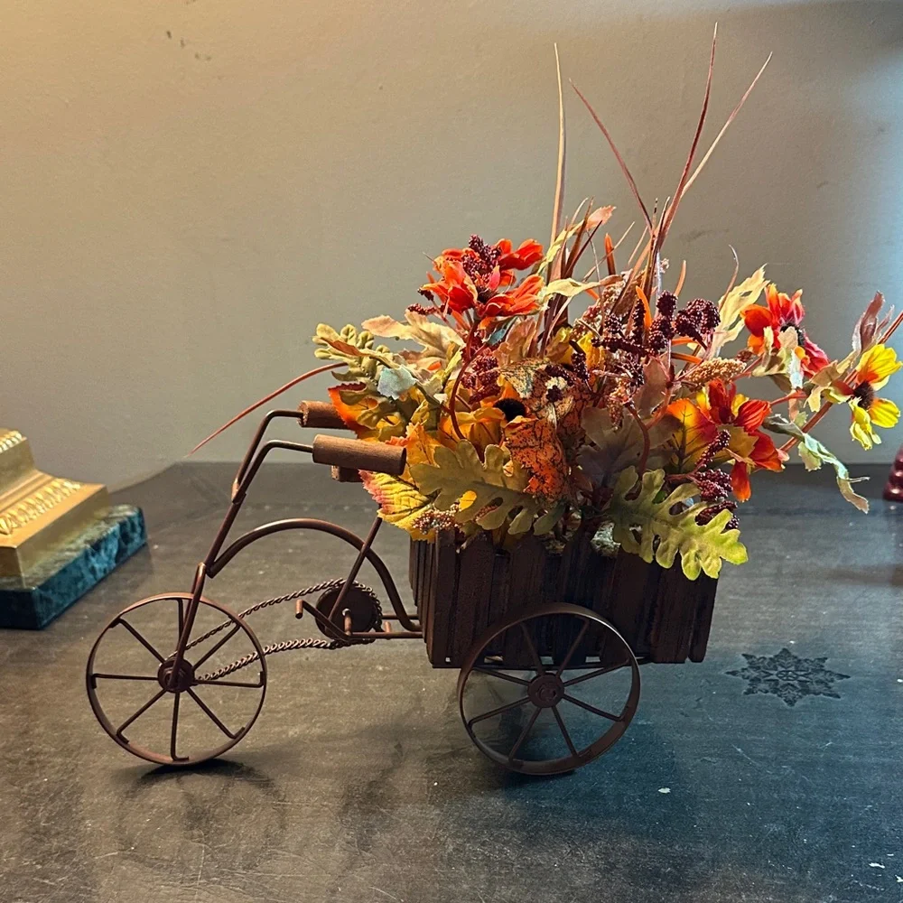 Rustic Orange Floral Tricycle Accent - Unbranded
